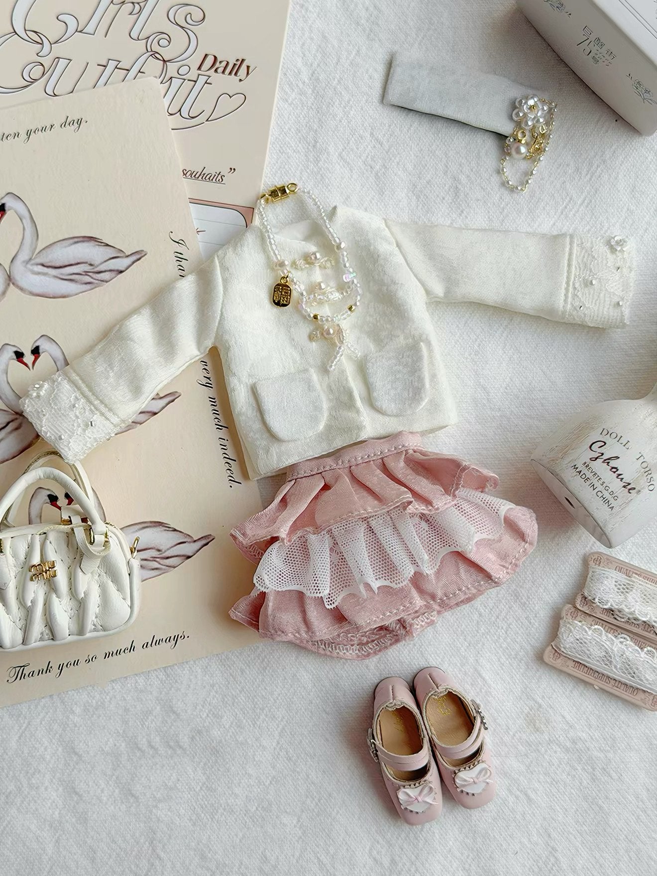Pink White Blythe 1/6 BJD Outfit - Handmade Doll Clothes - ToastDoll
