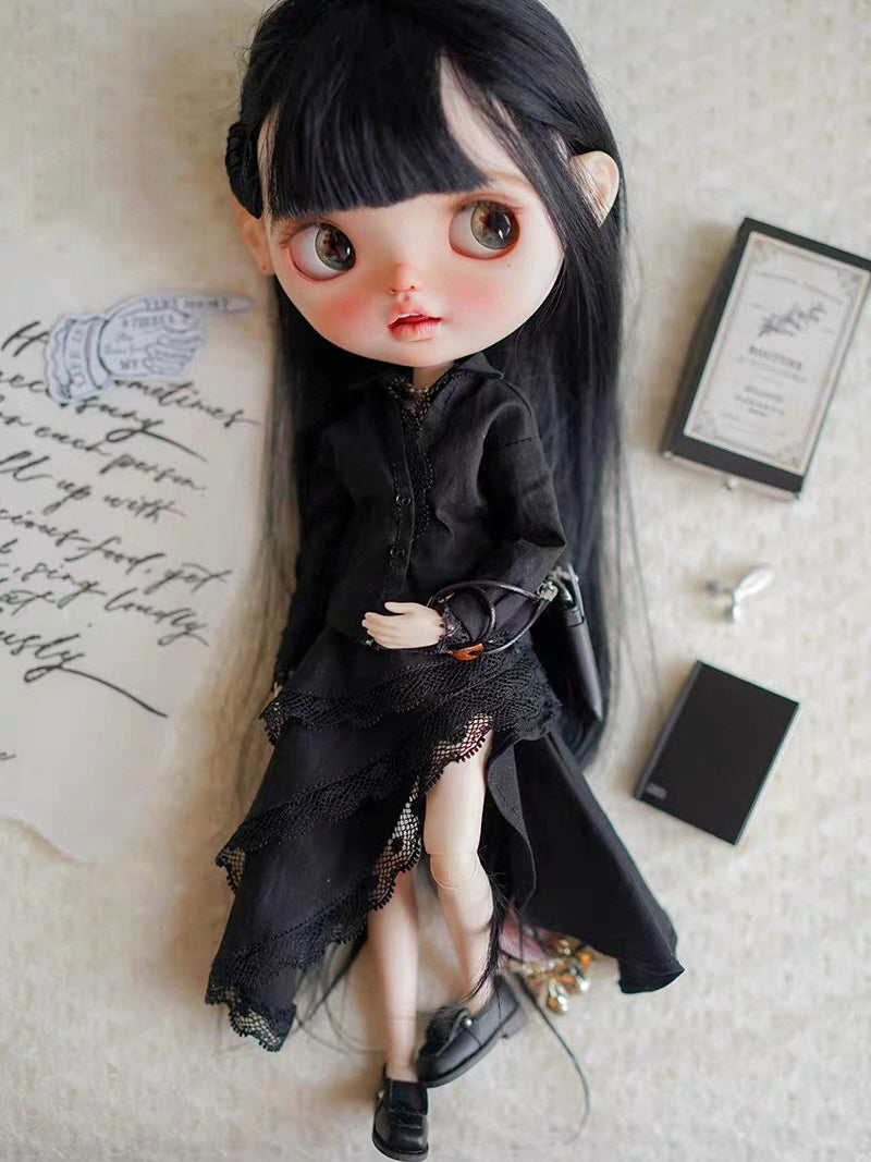 Black Chic Asymmetric Shirt Blythe BJD Set | ToastDoll