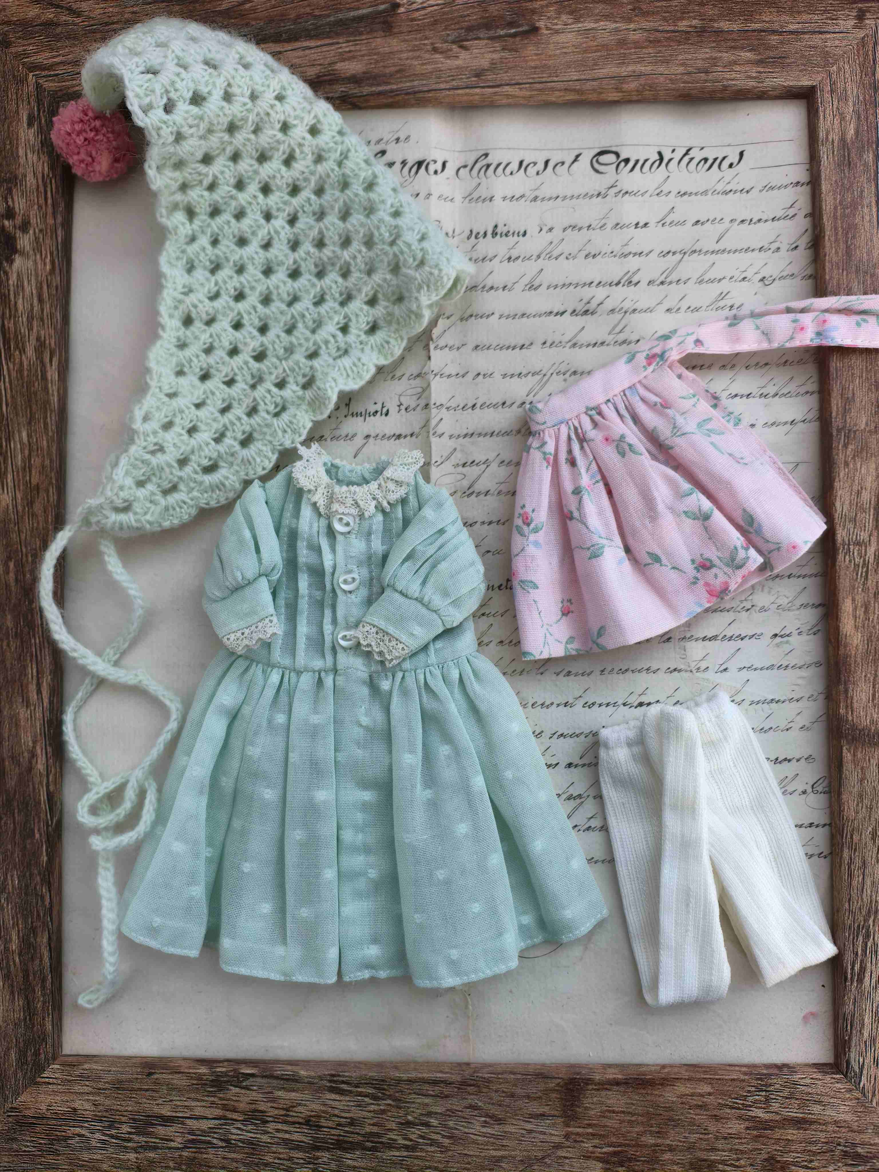 Mint Sheer Layered Blythe Outfit Flat Lay | ToastDoll
