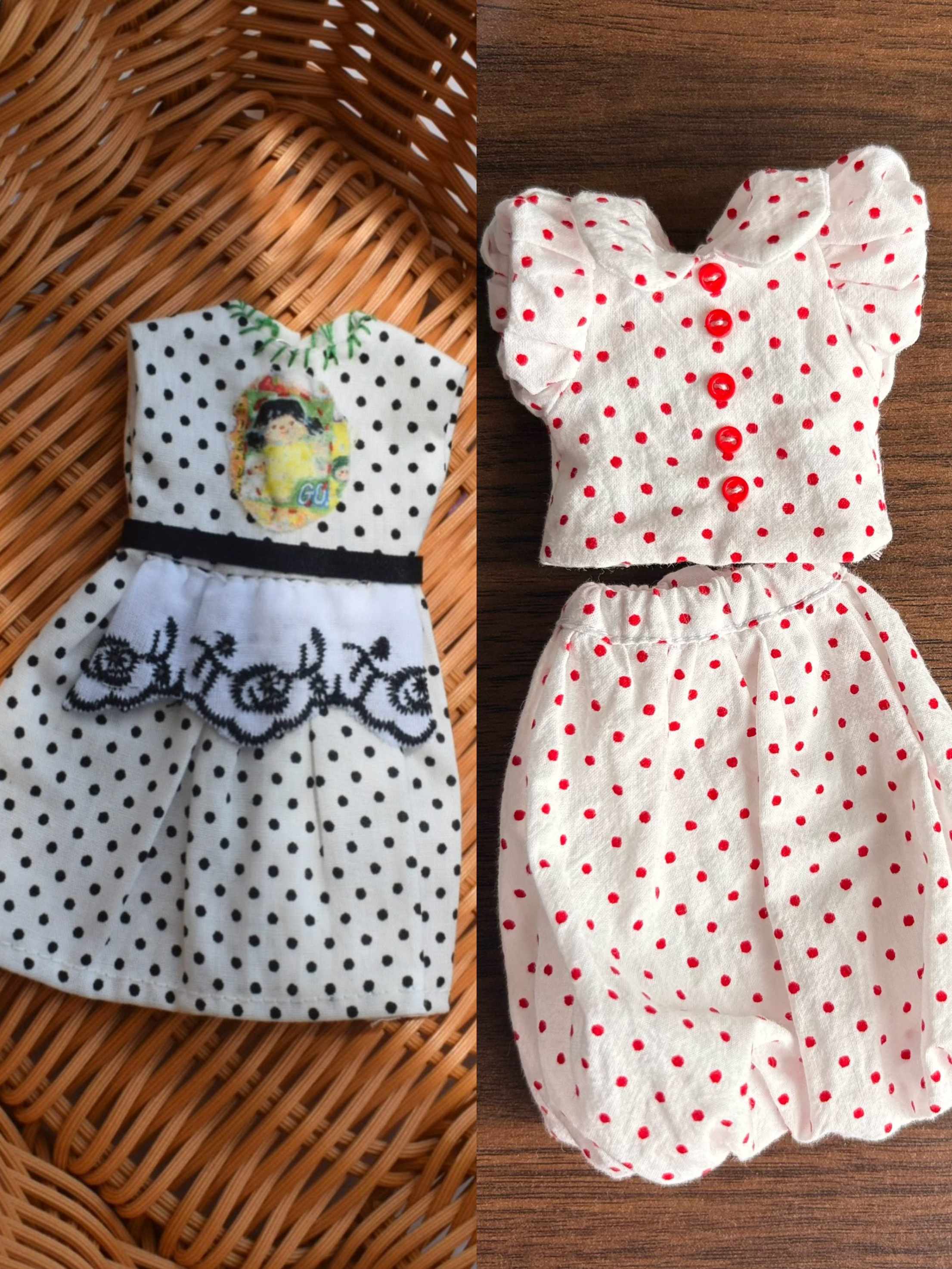 Mini Polka Dot Blythe BJD Dress - Handmade Doll Clothes - ToastDoll
