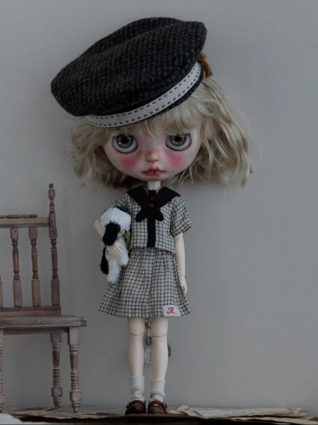 Handmade Outfit for Blythe/Obitsu/Pullip, Navy Plaid Set