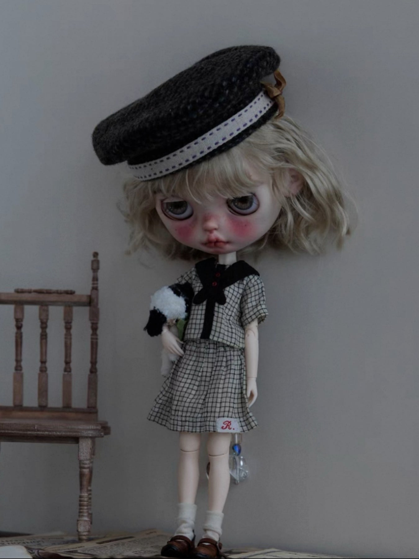 Handmade Outfit for Blythe/Obitsu/Pullip, Navy Plaid Set