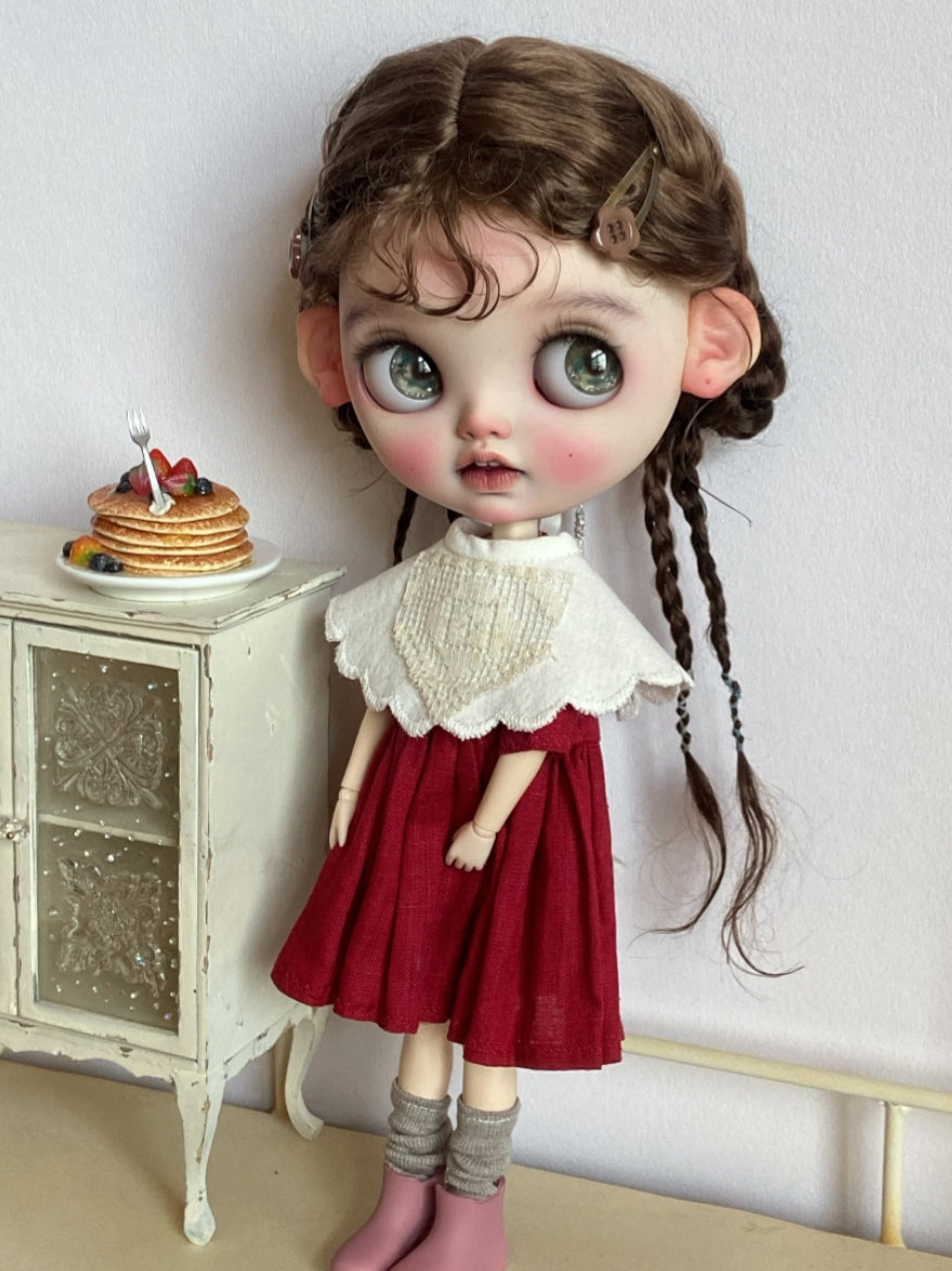 Handmade Outfit for Blythe/Obitsu,Scarlet Red Day Dress