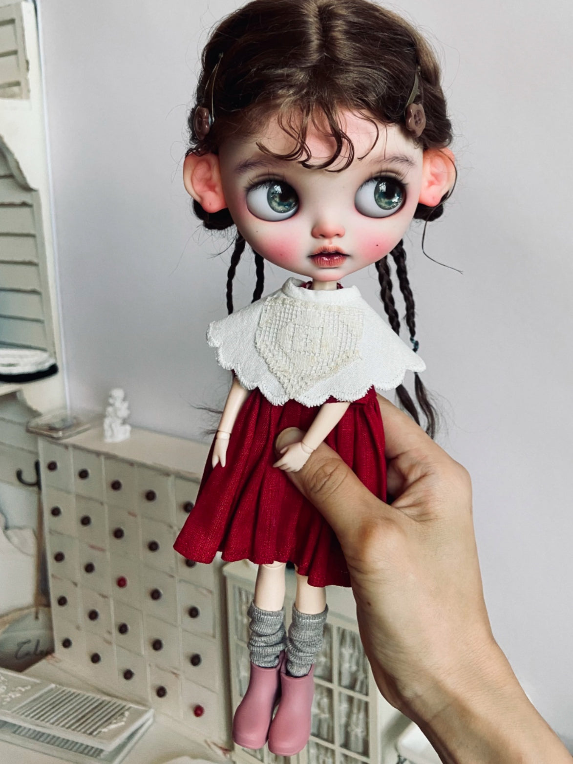 Handmade Outfit for Blythe/Obitsu,Scarlet Red Day Dress