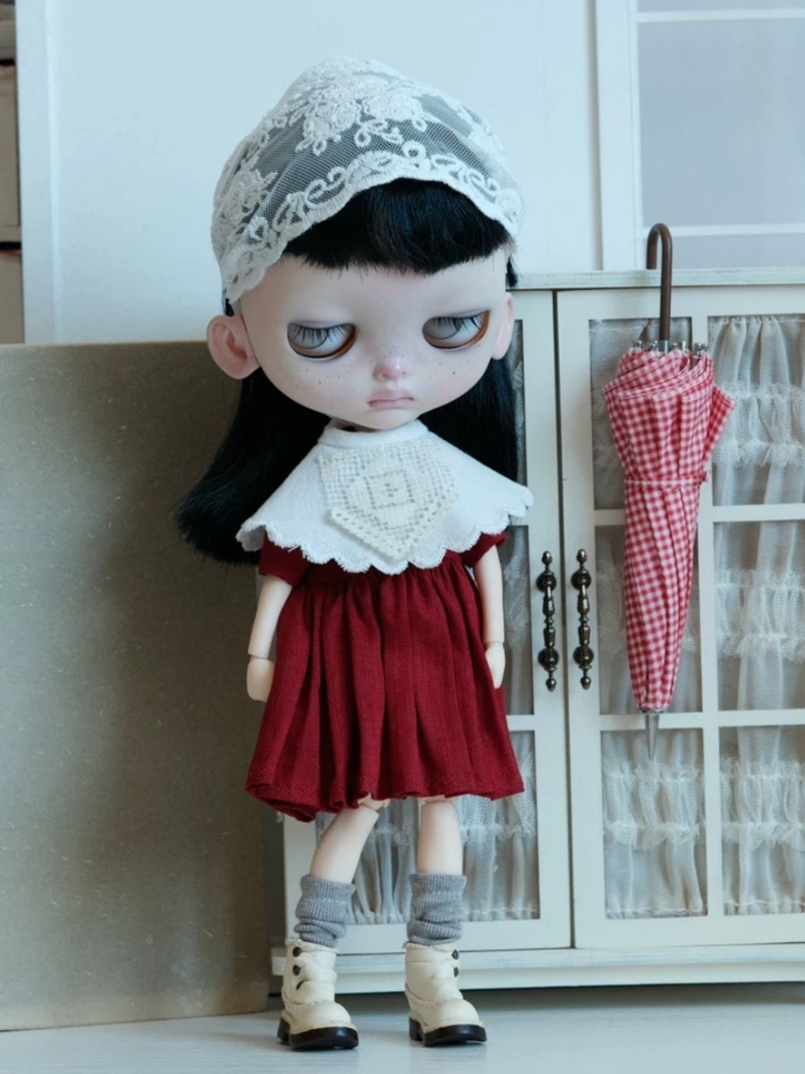 Handmade Outfit for Blythe/Obitsu,Scarlet Red Day Dress