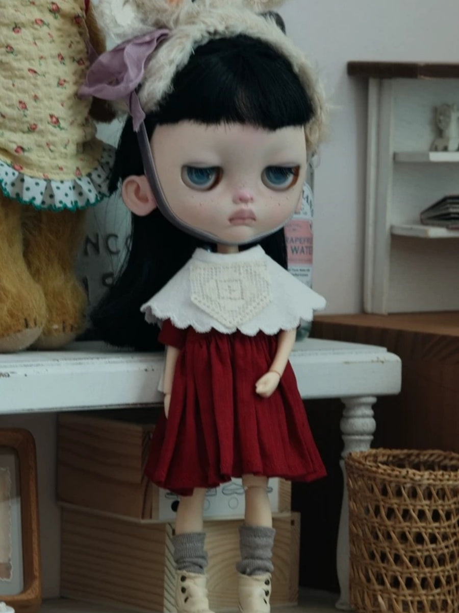 Handmade Outfit for Blythe/Obitsu,Scarlet Red Day Dress