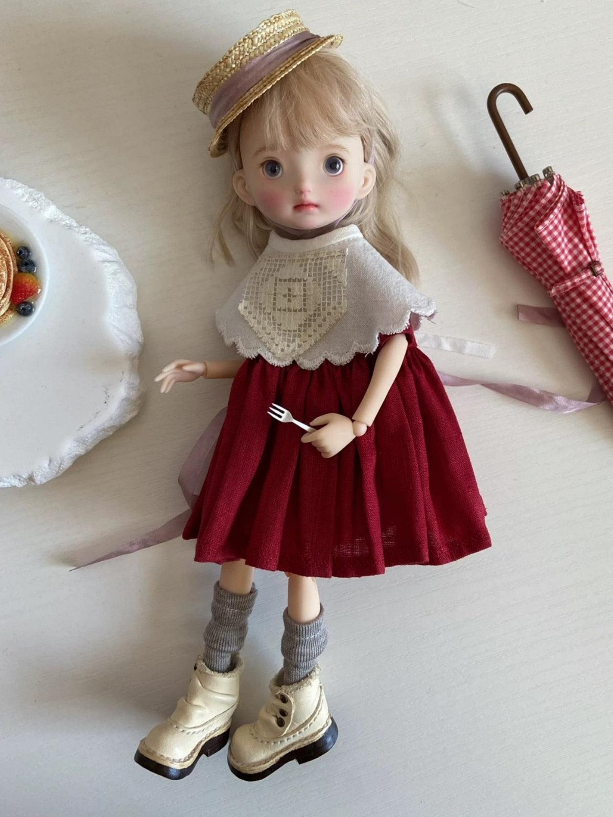 Handmade Outfit for Blythe/Obitsu,Scarlet Red Day Dress