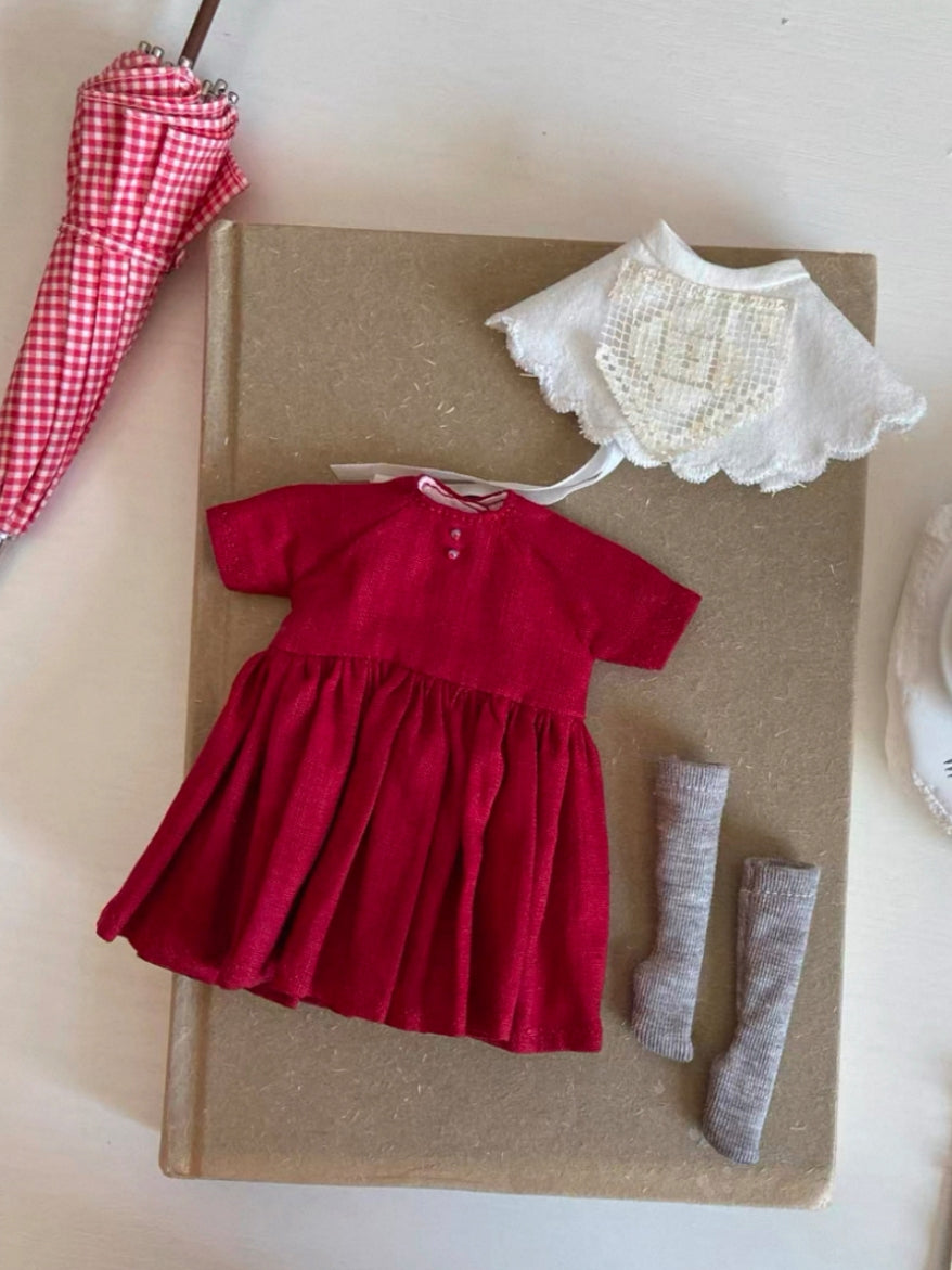 Handmade Outfit for Blythe/Obitsu,Scarlet Red Day Dress