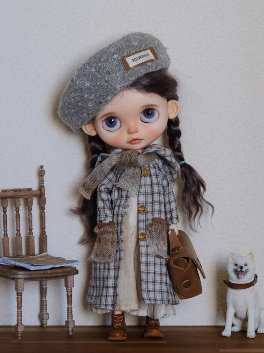 Gray Plaid Overcoat Blythe Outfit |ToastDoll