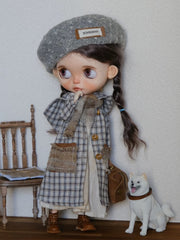 Gray Plaid Overcoat Blythe Outfit Full Body View| ToastDoll