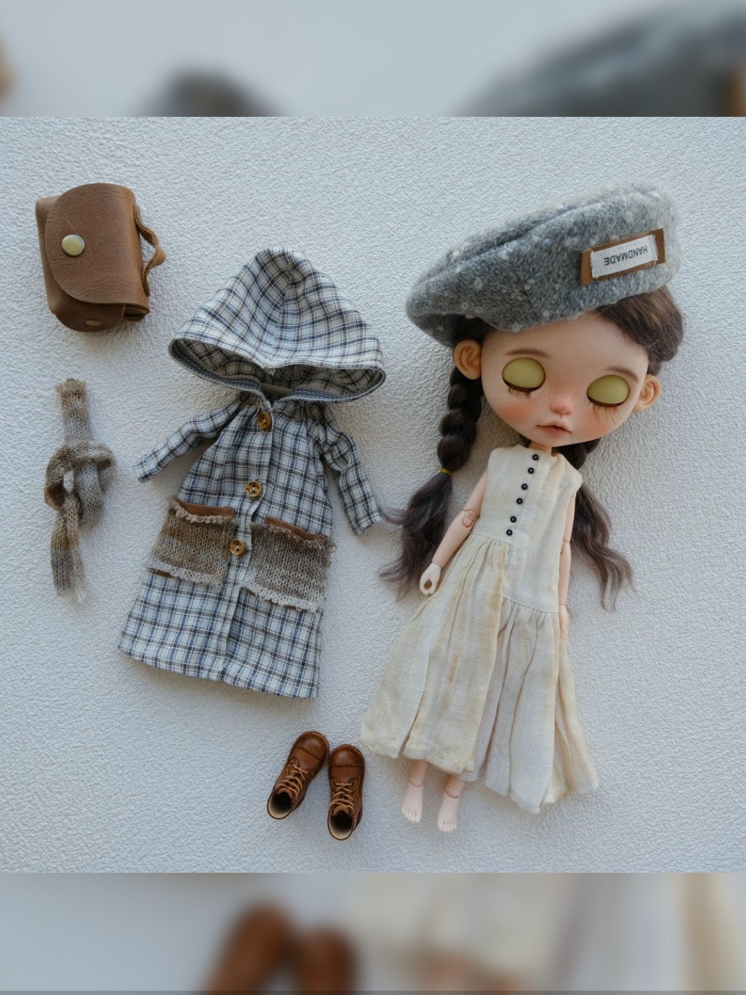 Gray Plaid Overcoat Blythe Outfit Full Set Flat Lay | ToastDoll