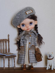 Gray Plaid Overcoat Blythe Outfit |ToastDoll