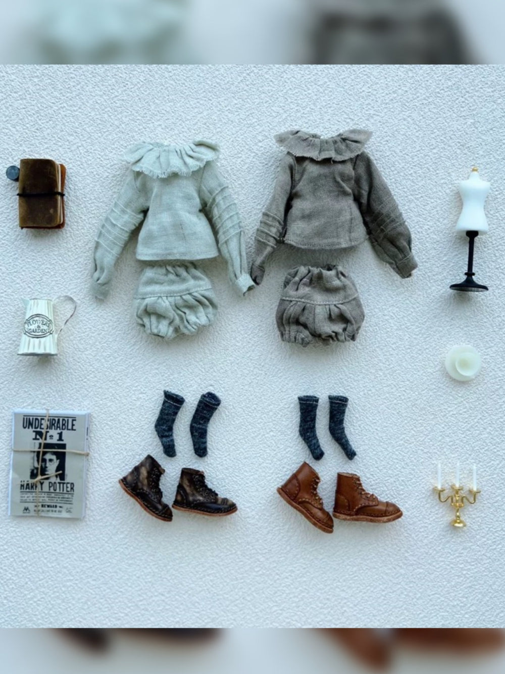 Retro Linen Ruffle Blythe Outfit Flat Lay | ToastDoll