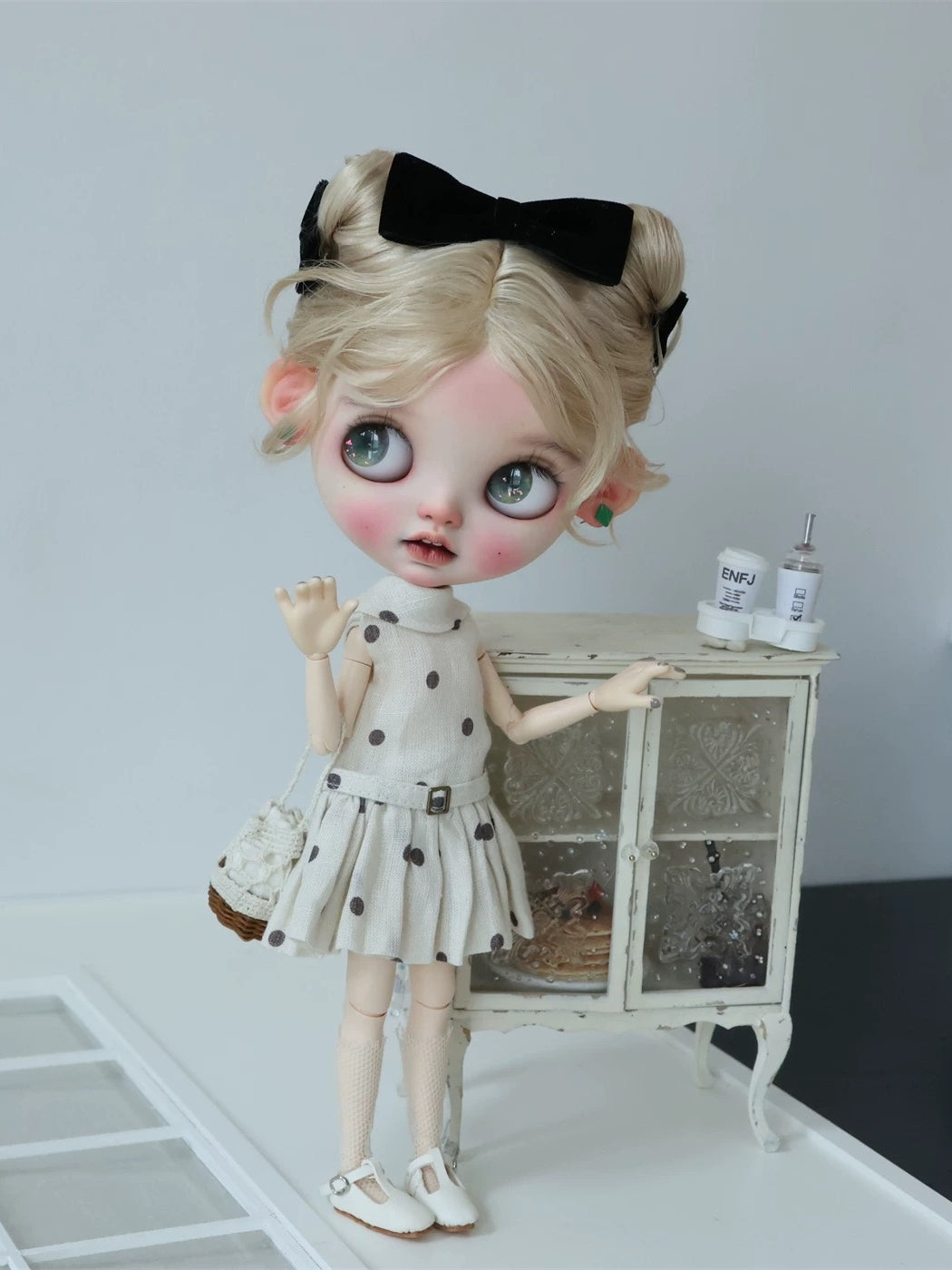 Linen Polka Dot Blythe Outfit | ToastDoll