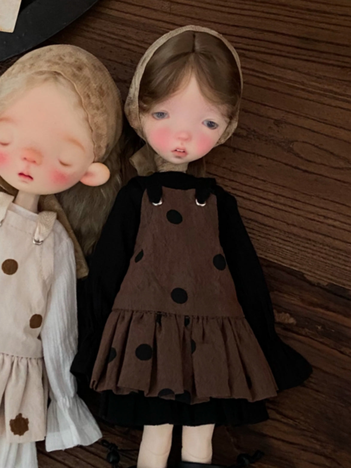 Retro Dot Pinafore Blythe BJD Brown Outfit | ToastDoll