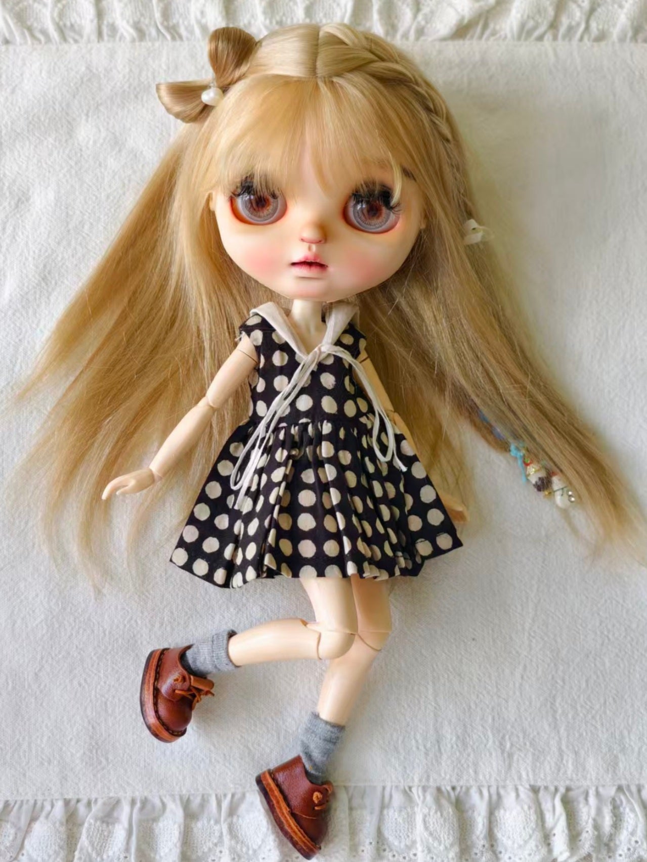 Dotted Pleated Blythe 1/6 BJD Outfit - Handmade Doll Clothes - ToastDoll
