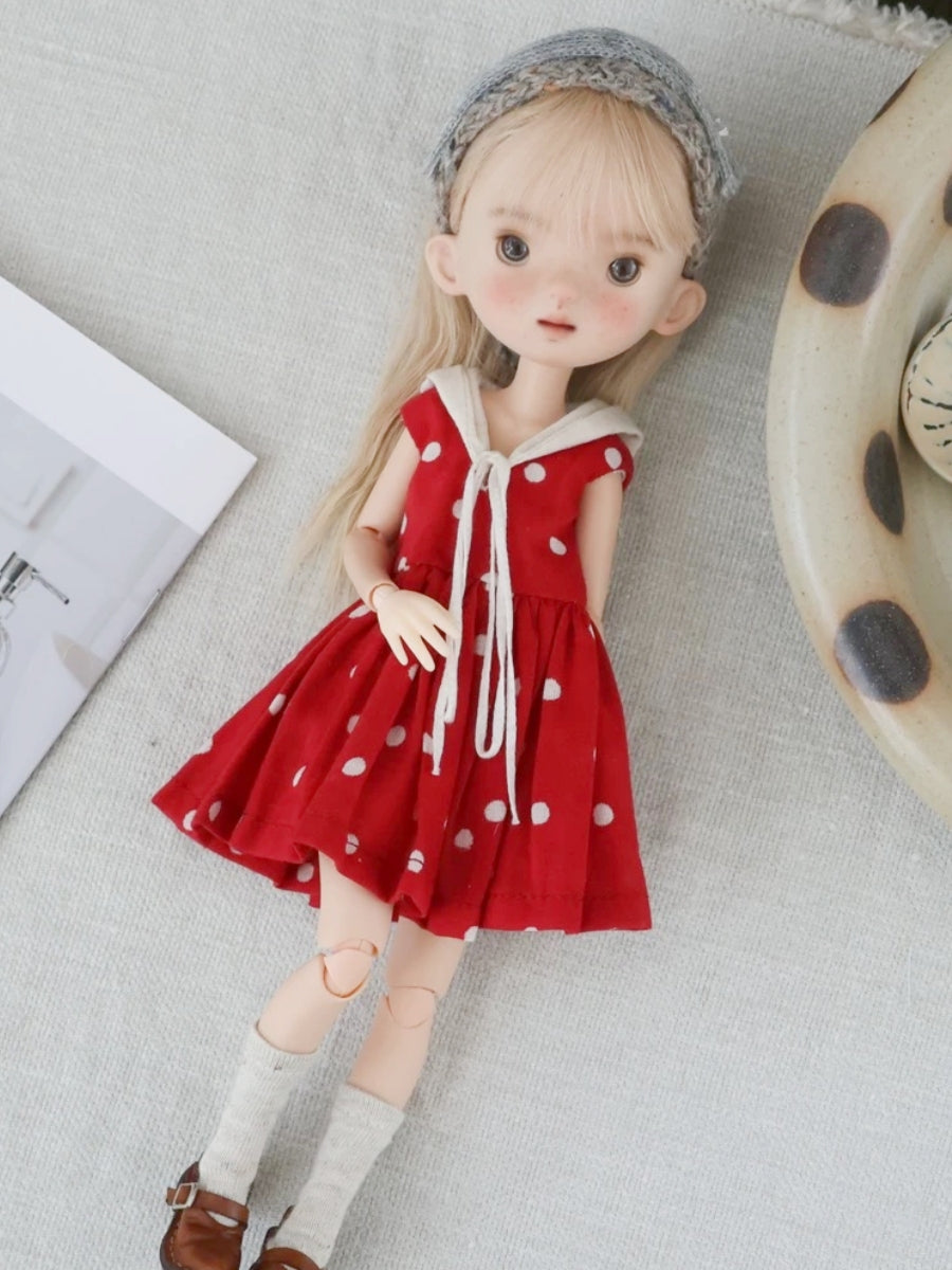 Red Dotted Pleated 1/6 BJD Outfit | ToastDoll