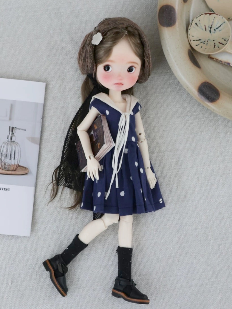 Dark-blue Dotted Pleated 1/6 BJD Outfit | ToastDoll