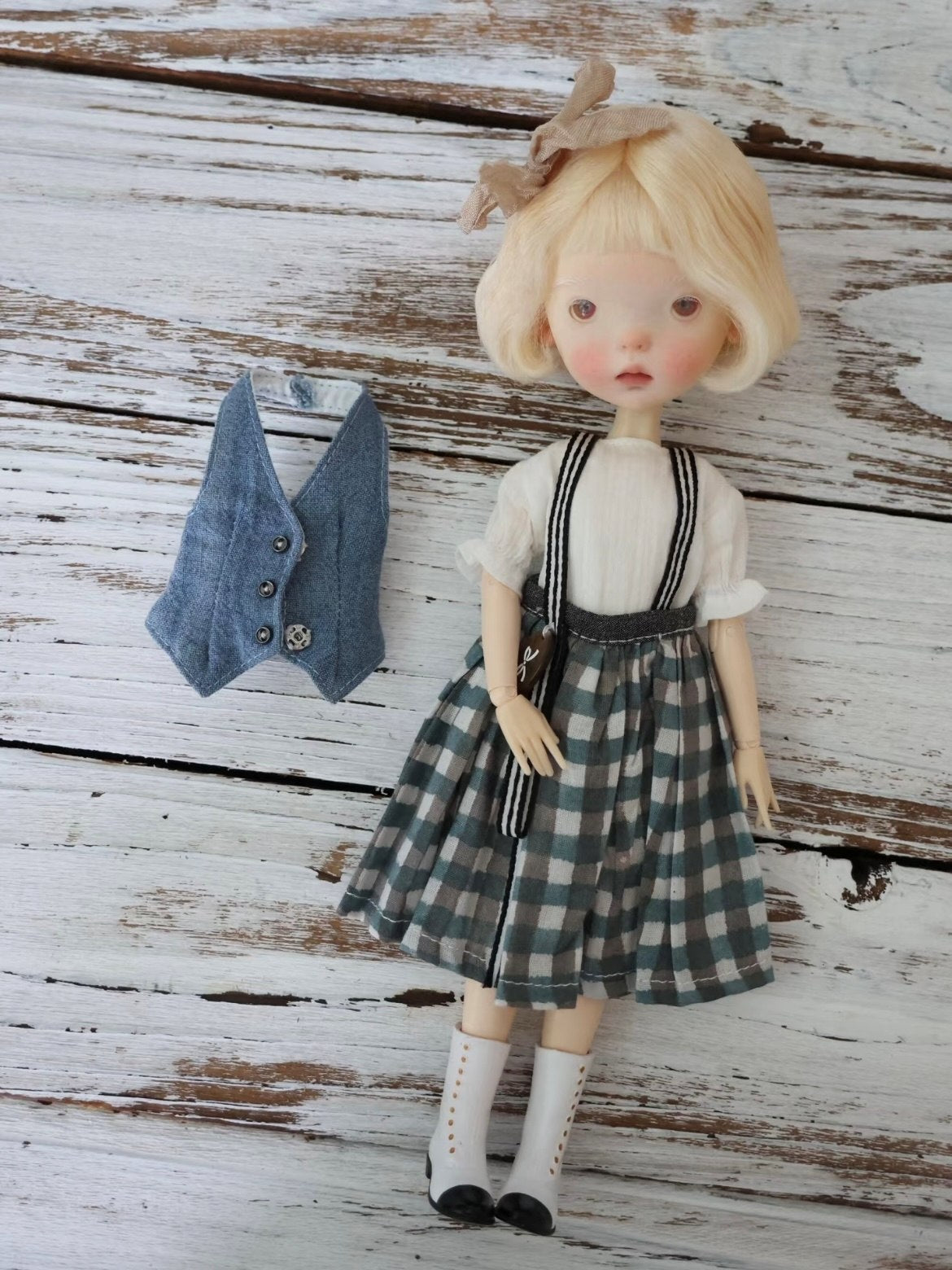 Plaid Denim Blythe BJD Outfit - Handmade Doll Clothes - ToastDoll