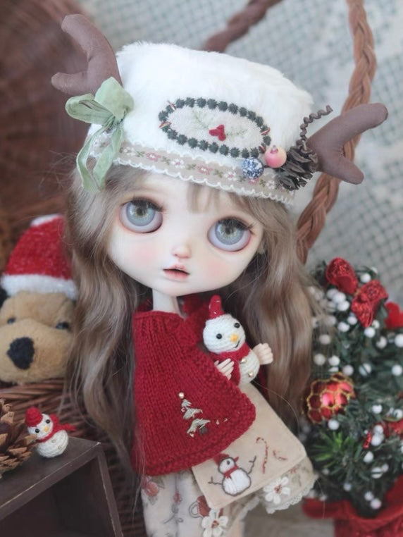 Red Embroidered Christmas Blythe Outfit  On Doll Display | ToastDoll
