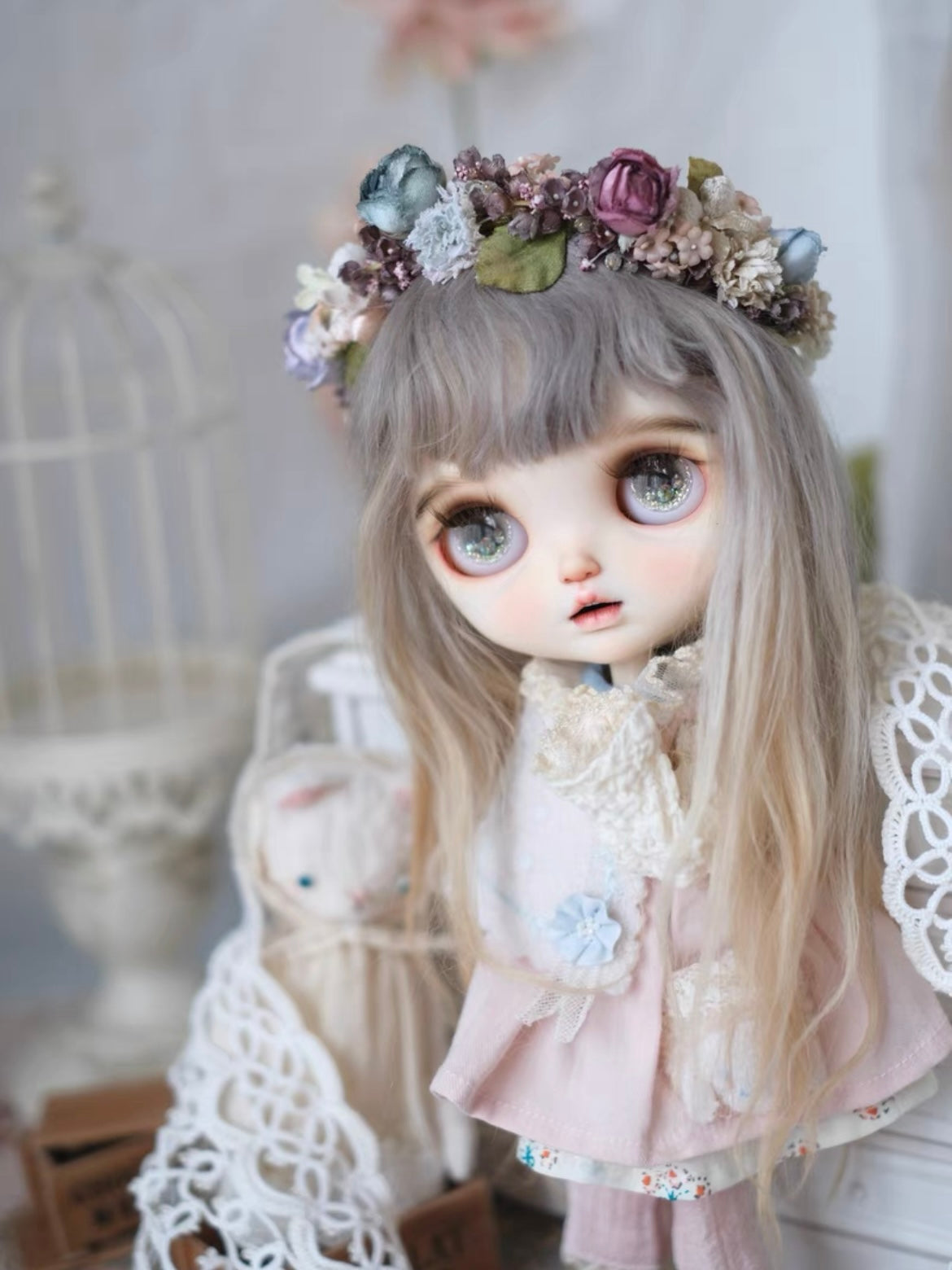 Rose Floral Blythe Crown - Handmade Doll Headpiece - ToastDoll