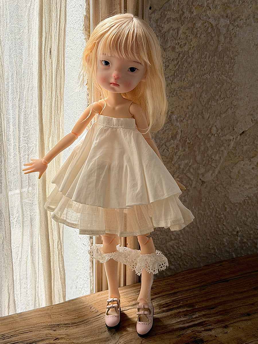 White Ruched Cotton Blythe BJD Strapless Dress | ToastDoll