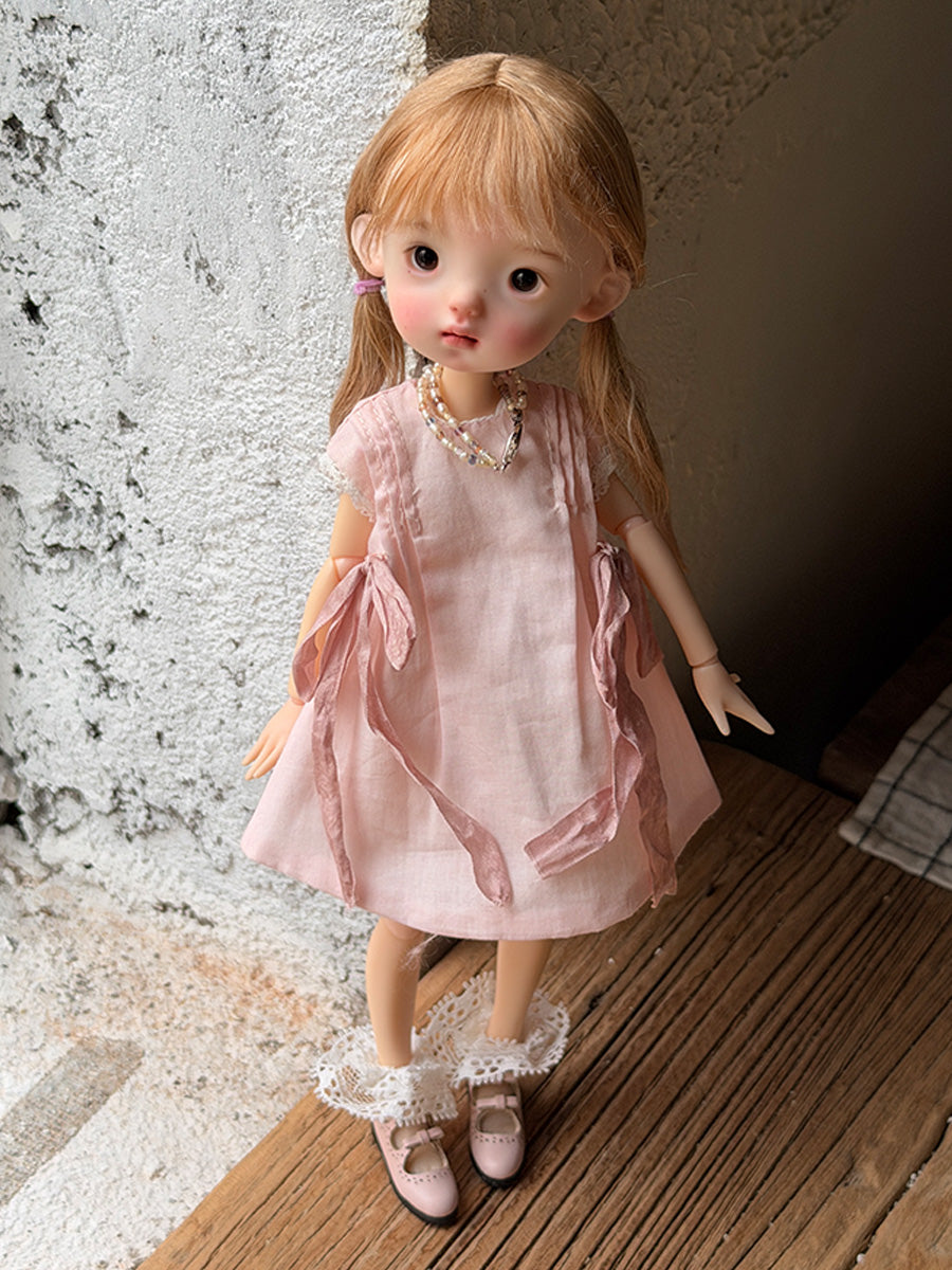 Spring Pink Cotton 1/6 BJD Bow Dress | ToastDoll