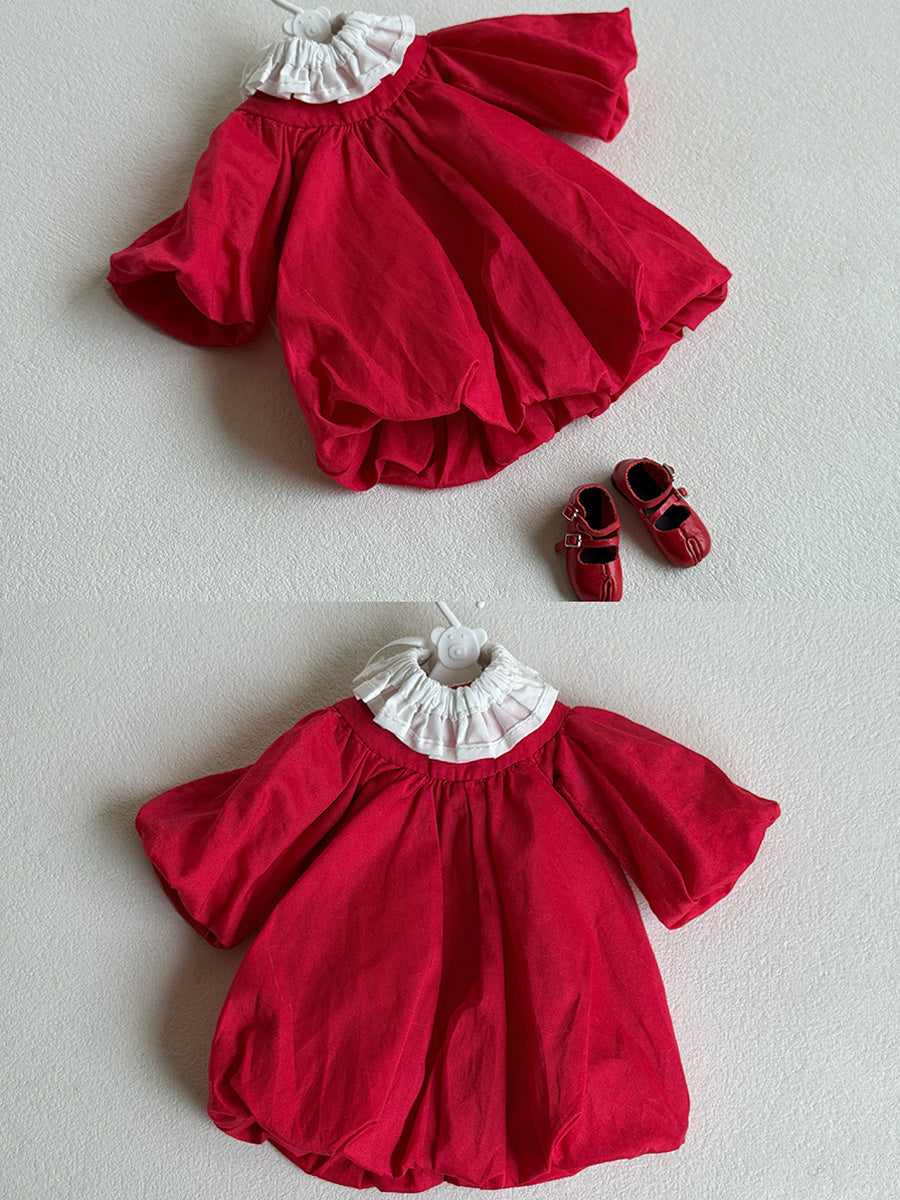Vintage Red Puffy Sleeve Blythe 1/6 BJD Outfit Flat Lay | ToastDoll