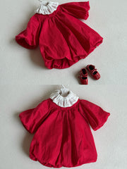 Vintage Red Puffy Sleeve Blythe 1/6 BJD Outfit Flat Lay | ToastDoll