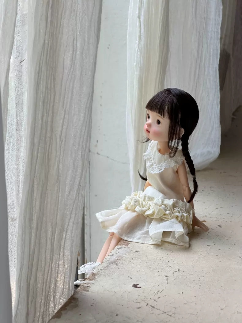 White Lace Ruffle Blythe BJD Dress - Handmade Doll Clothes - ToastDoll