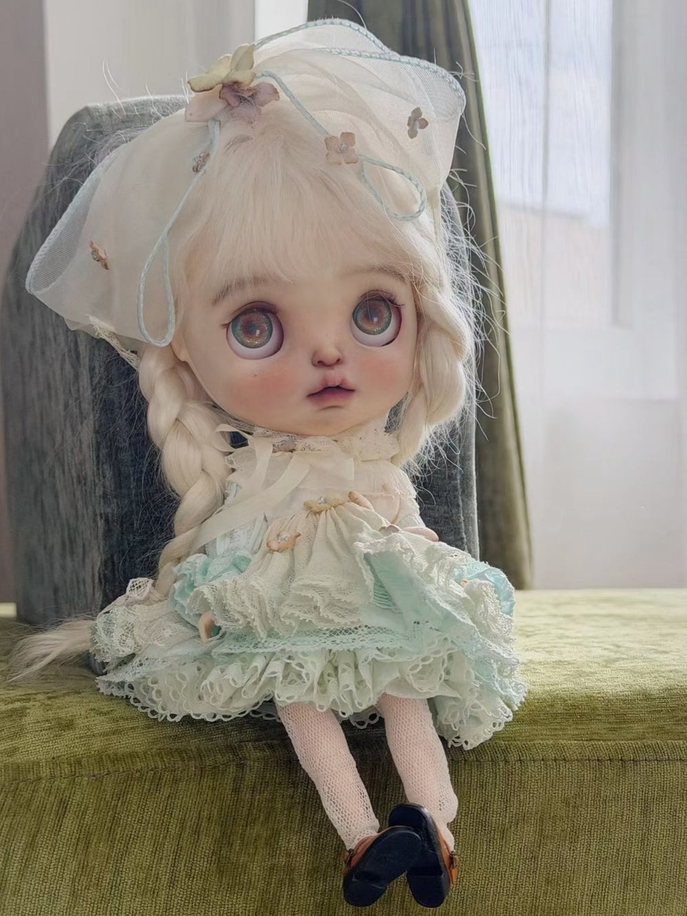 Light Blue Butterfly Blythe Dress Set Sitting Pose | ToastDoll