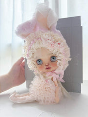 Bunny Soft Cozy Elegant Blythe BJD Set On Doll Display | ToastDoll