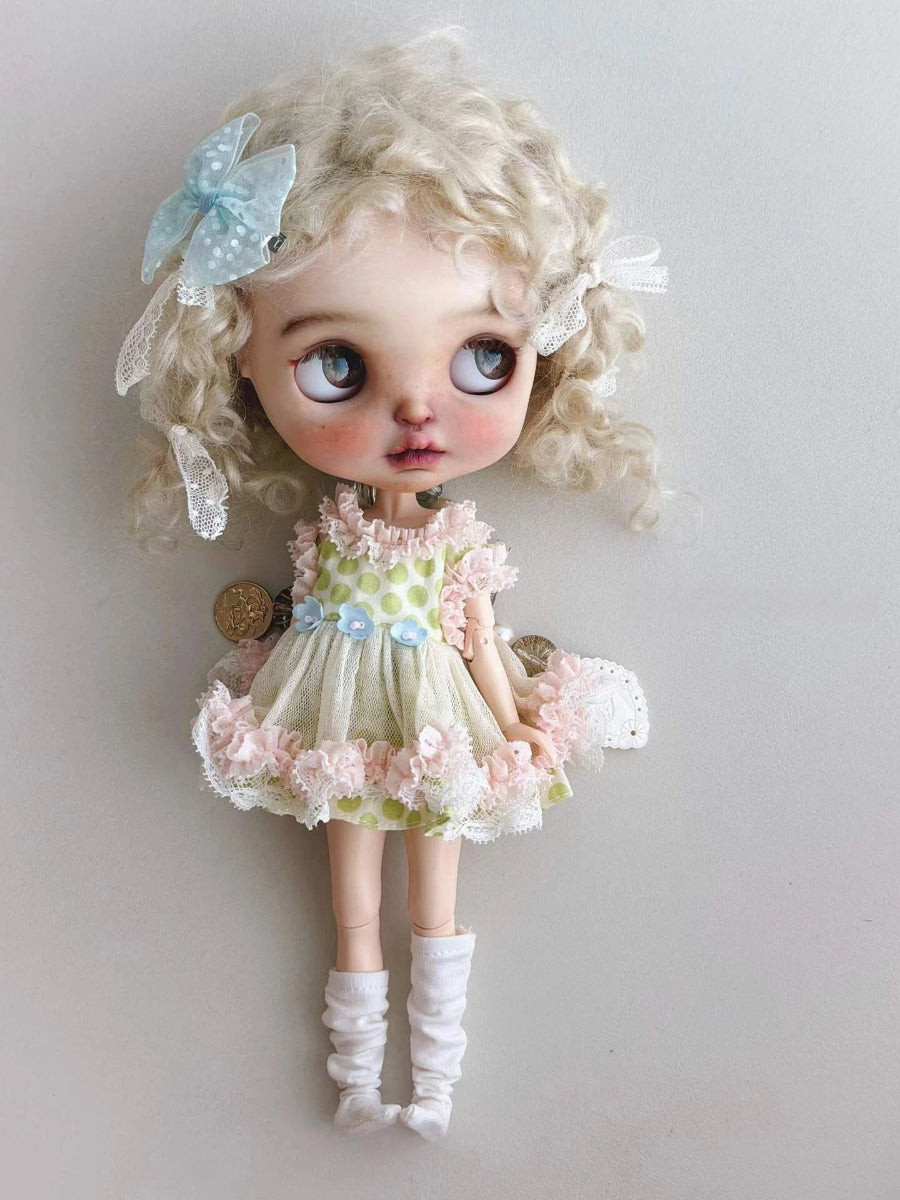 Soft Pink Green Blythe 1/6 BJD Set - Handmade Doll Clothes - ToastDoll