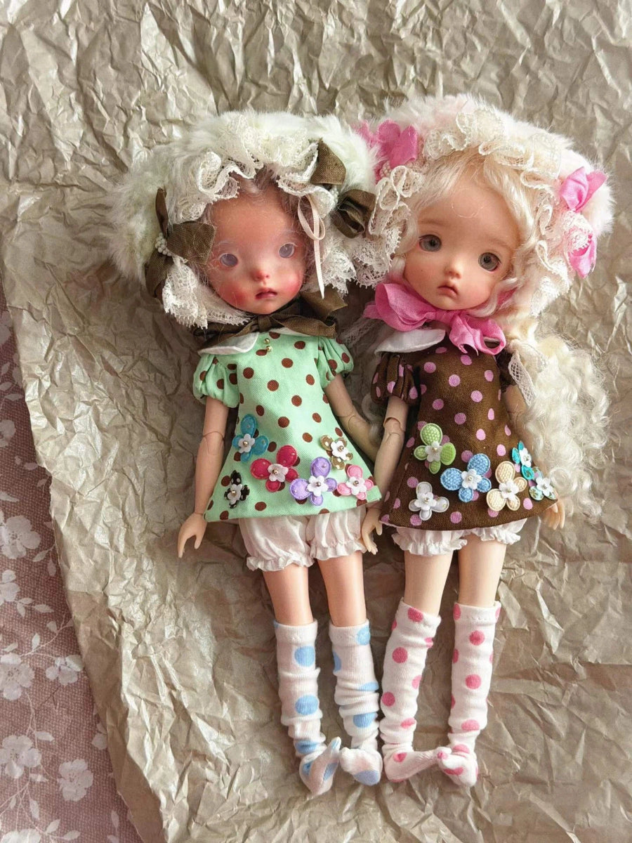 Floral Polka Dot Blythe 1/6 BJD Set - Handmade Doll Clothes - ToastDoll