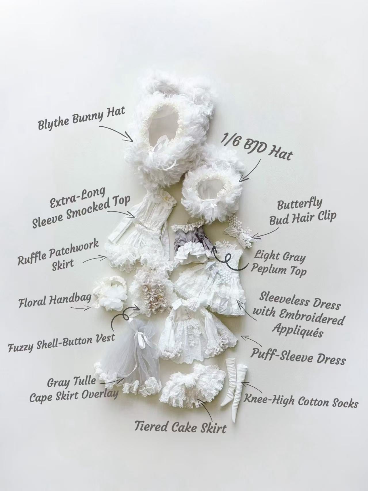 White Bunny Blythe BJD Full Set - Handmade Doll Clothes - ToastDoll