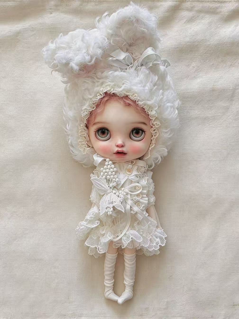 White Bunny Blythe BJD Full Set - Handmade Doll Clothes - ToastDoll