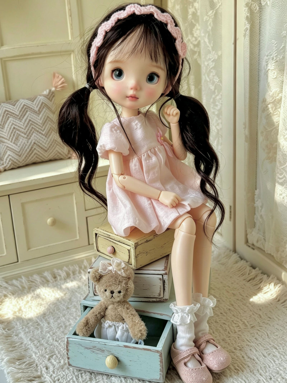 Spring Pink White Blythe BJD Set - Handmade Doll Clothes - ToastDoll