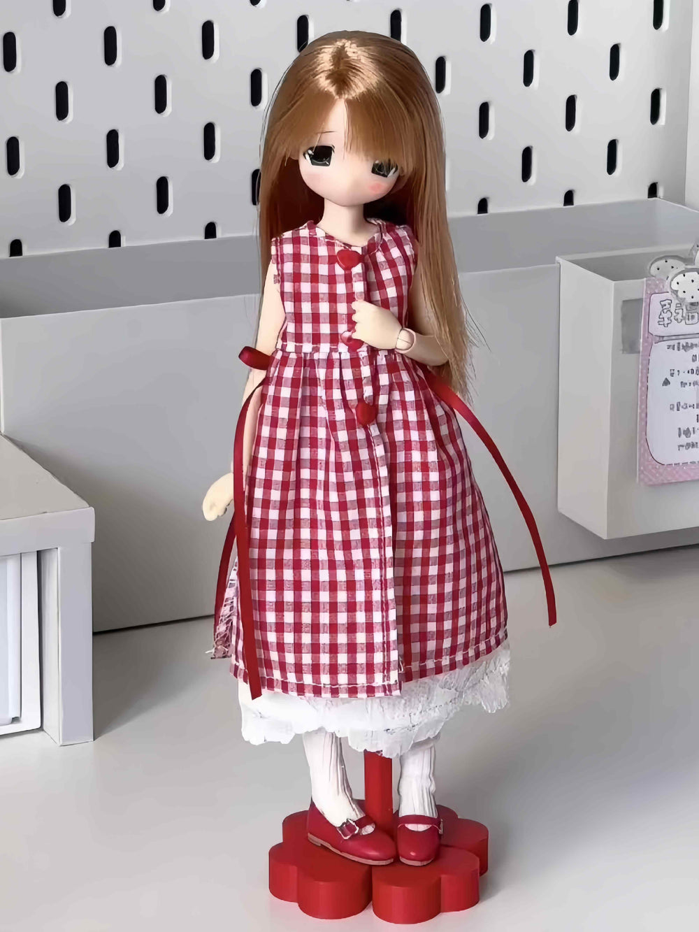 Gingham Squad Blythe 1/6 BJD Red Dress Set On Doll Display | ToastDoll