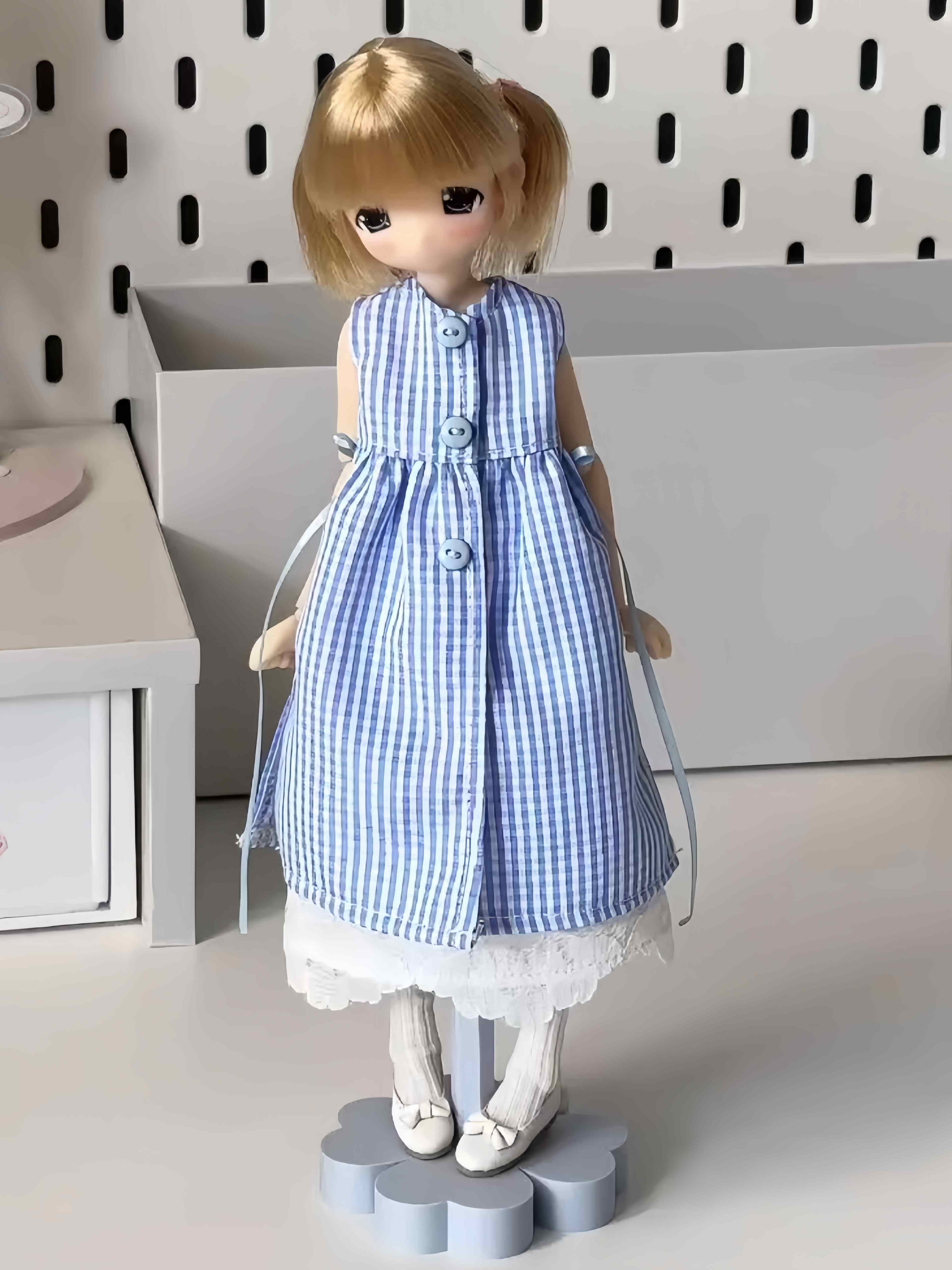 Gingham Squad Blythe 1/6 BJD Blue Dress Set On Doll Display | ToastDoll