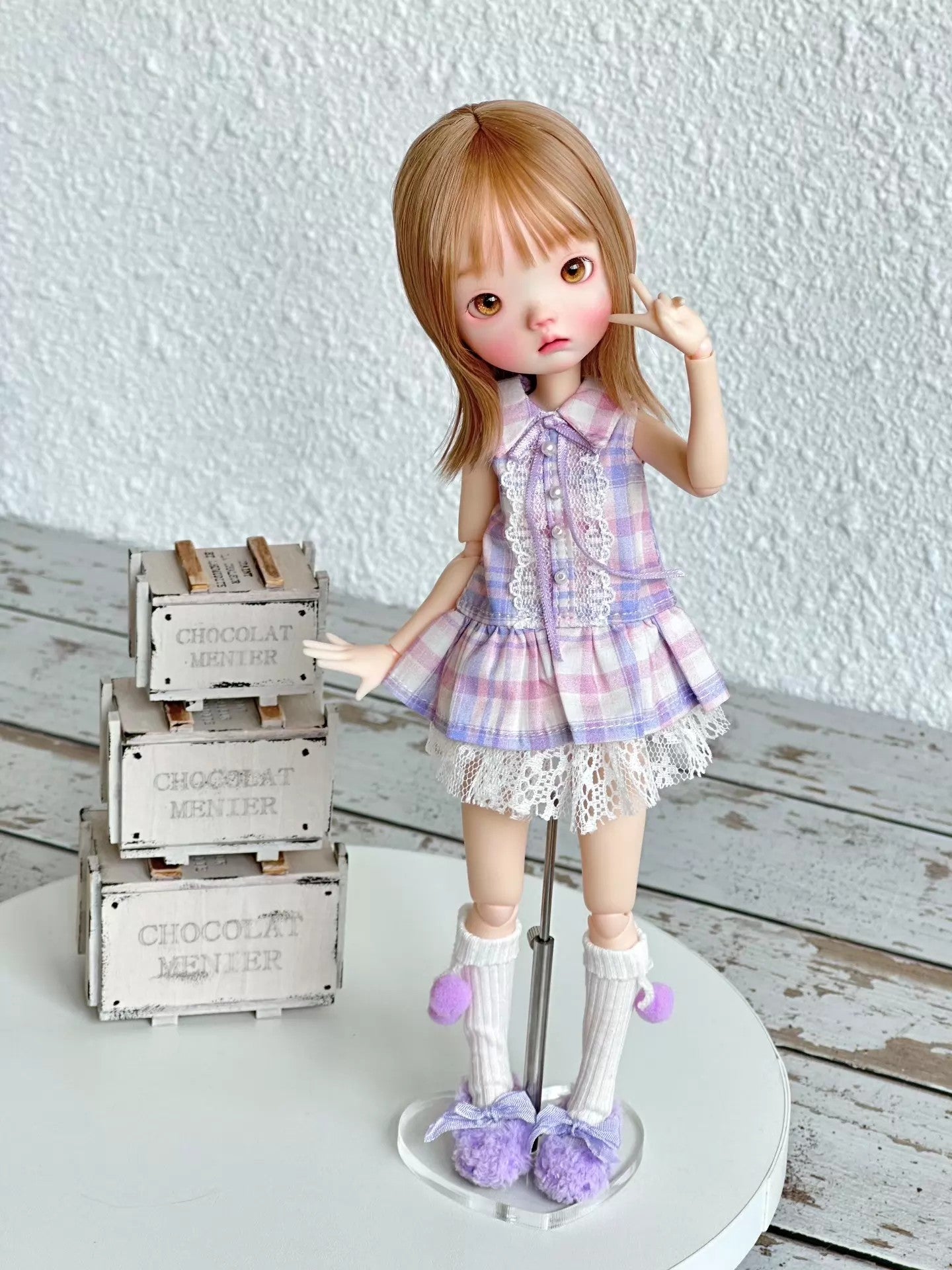 Pastel Plaid Blythe 1/6 BJD Light-Purple Set On Doll Display | ToastDoll