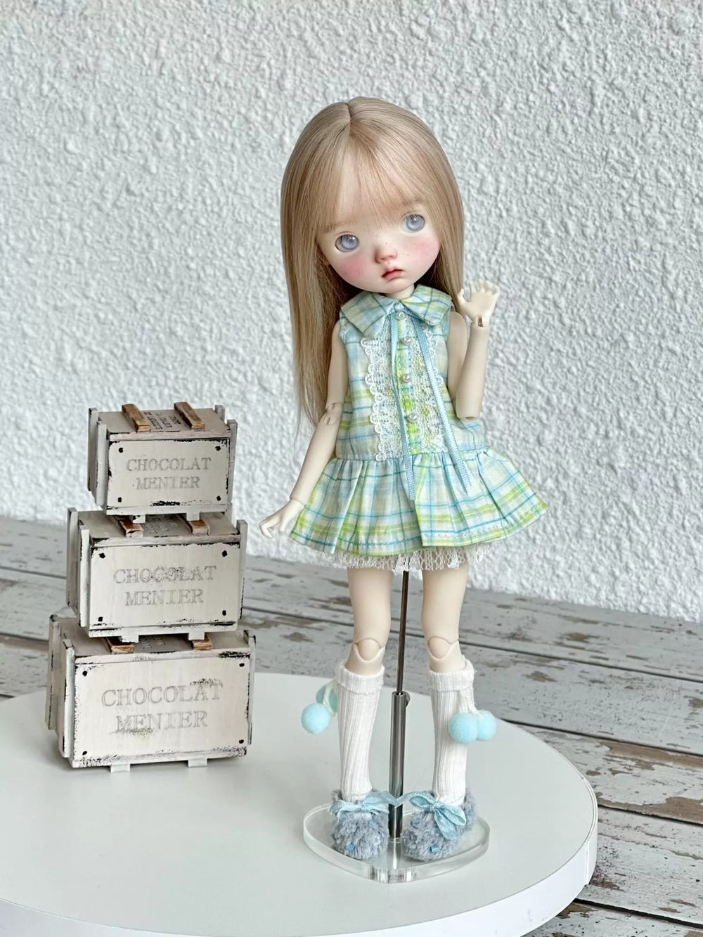 Pastel Plaid Blythe 1/6 BJD Light-Green Set On Doll Display | ToastDoll