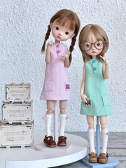 Pink Green Blythe BJD Dress - Handmade Doll Clothes - ToastDoll