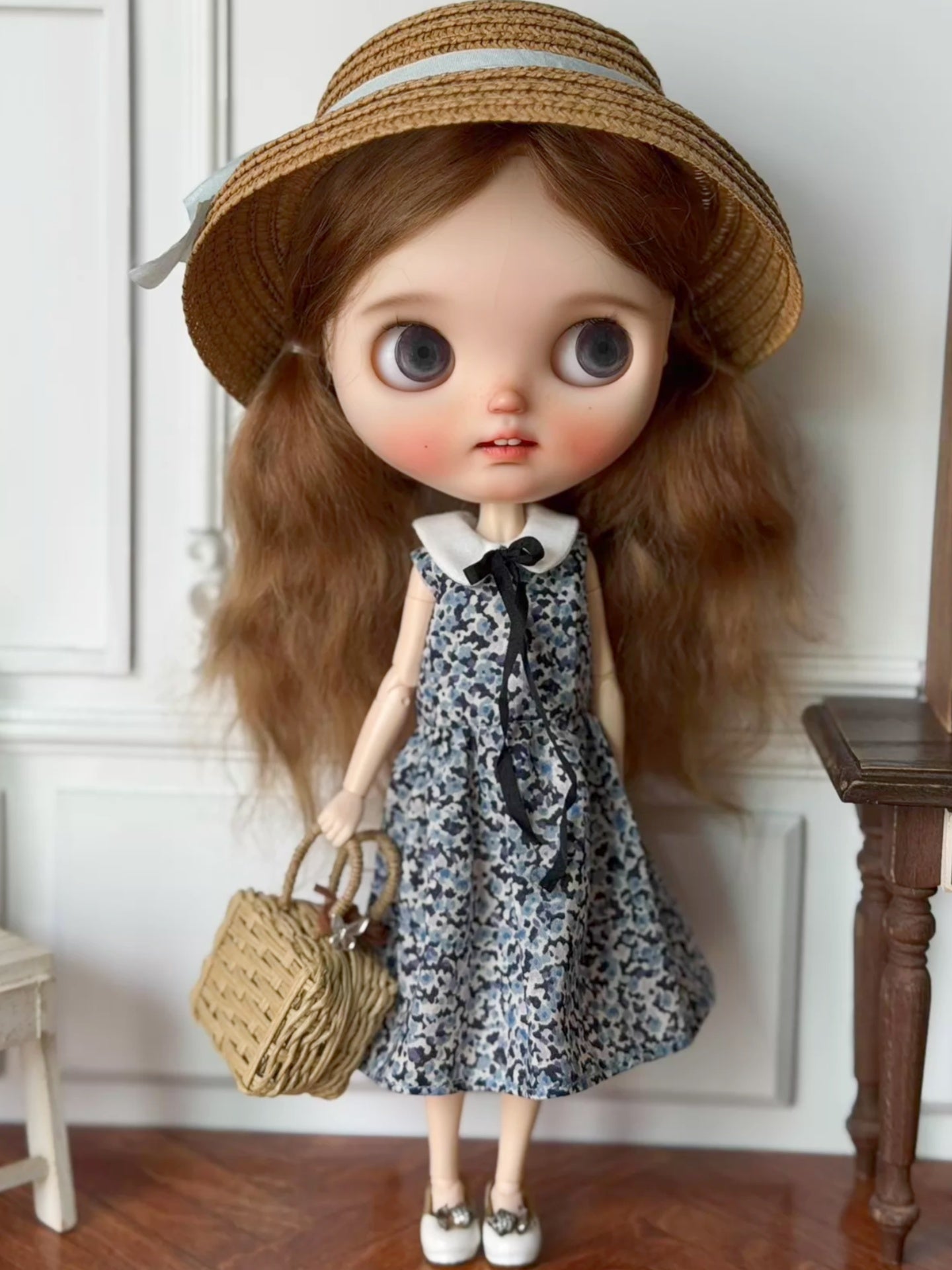 Blue Floral Blythe 1/6 BJD Dress On Doll Display | ToastDoll