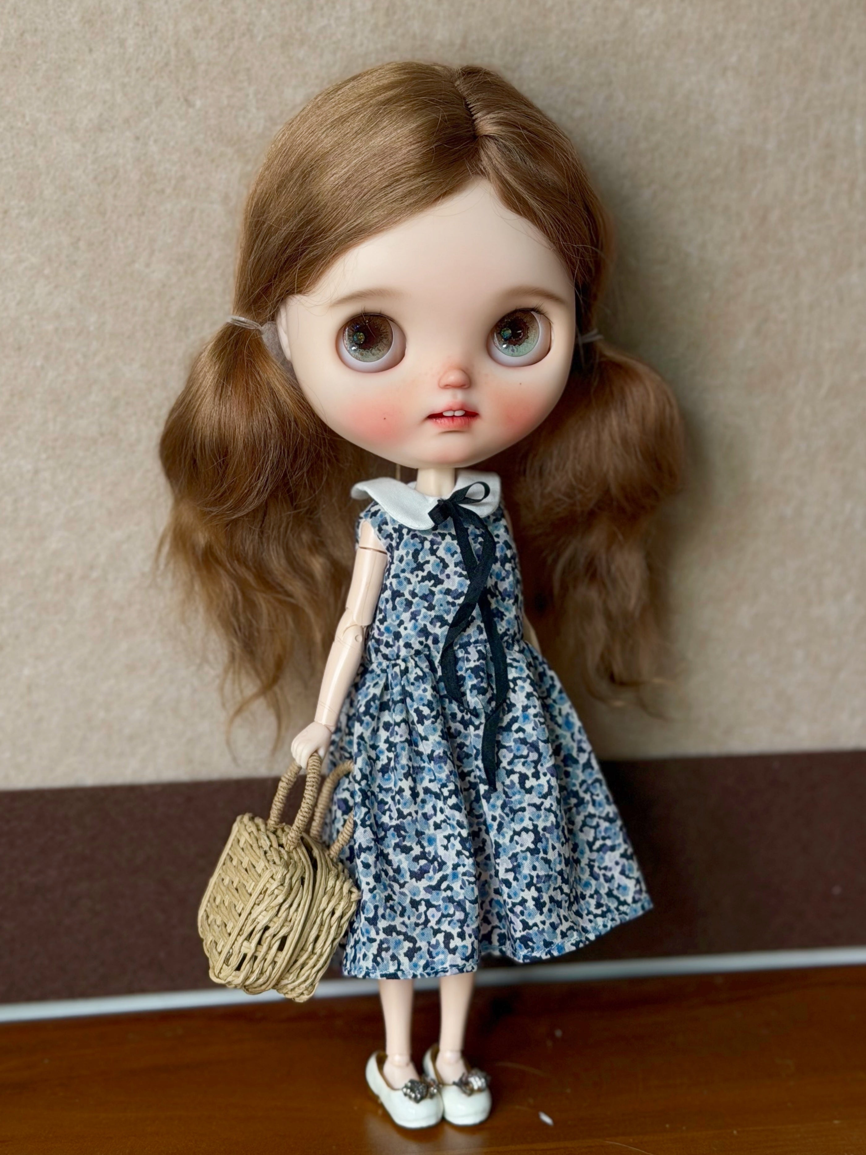 Blue Floral Blythe 1/6 BJD Dress Front View | ToastDoll
