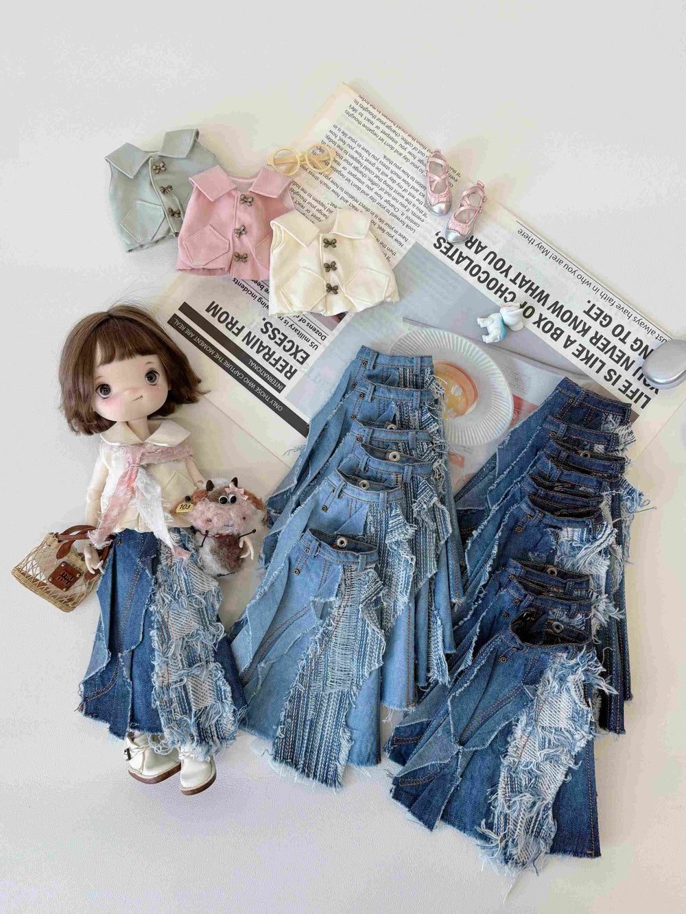 Deconstructed Denim Blythe Skirt Set Flat Lay | ToastDoll