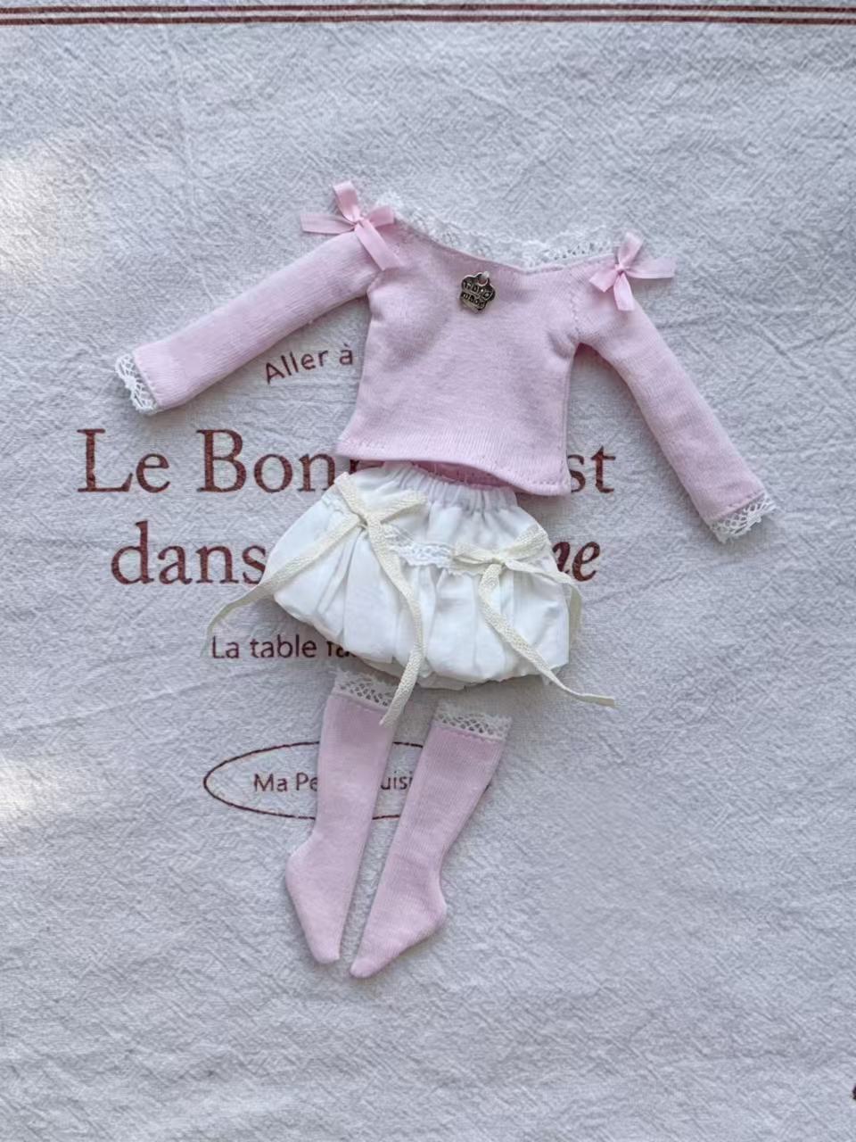 Off-Shoulder Bubble Skirt Blythe Set - Handmade Doll Clothes-ToastDoll