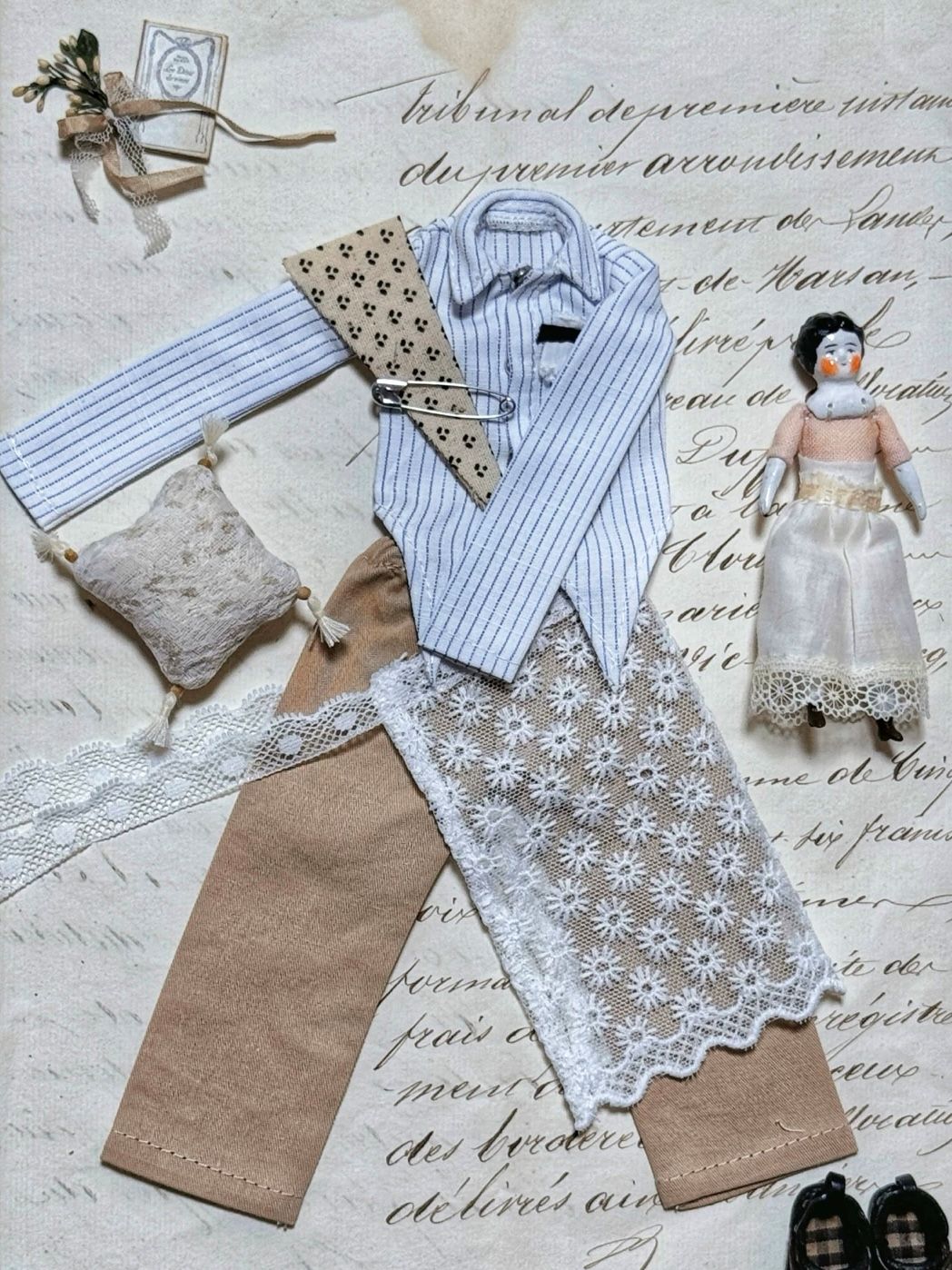 Striped Shirt Pants Blythe BJD Set - Handmade Doll Clothes-ToastDoll