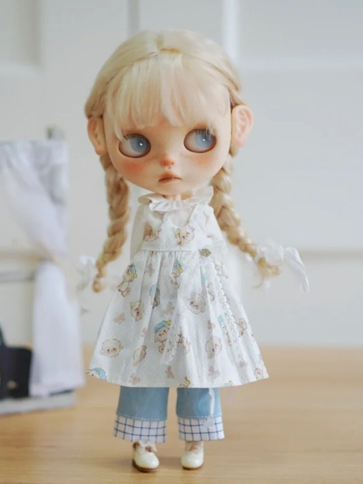 Printed Dress Pant Blythe BJD Set - Handmade Doll Clothes-ToastDoll
