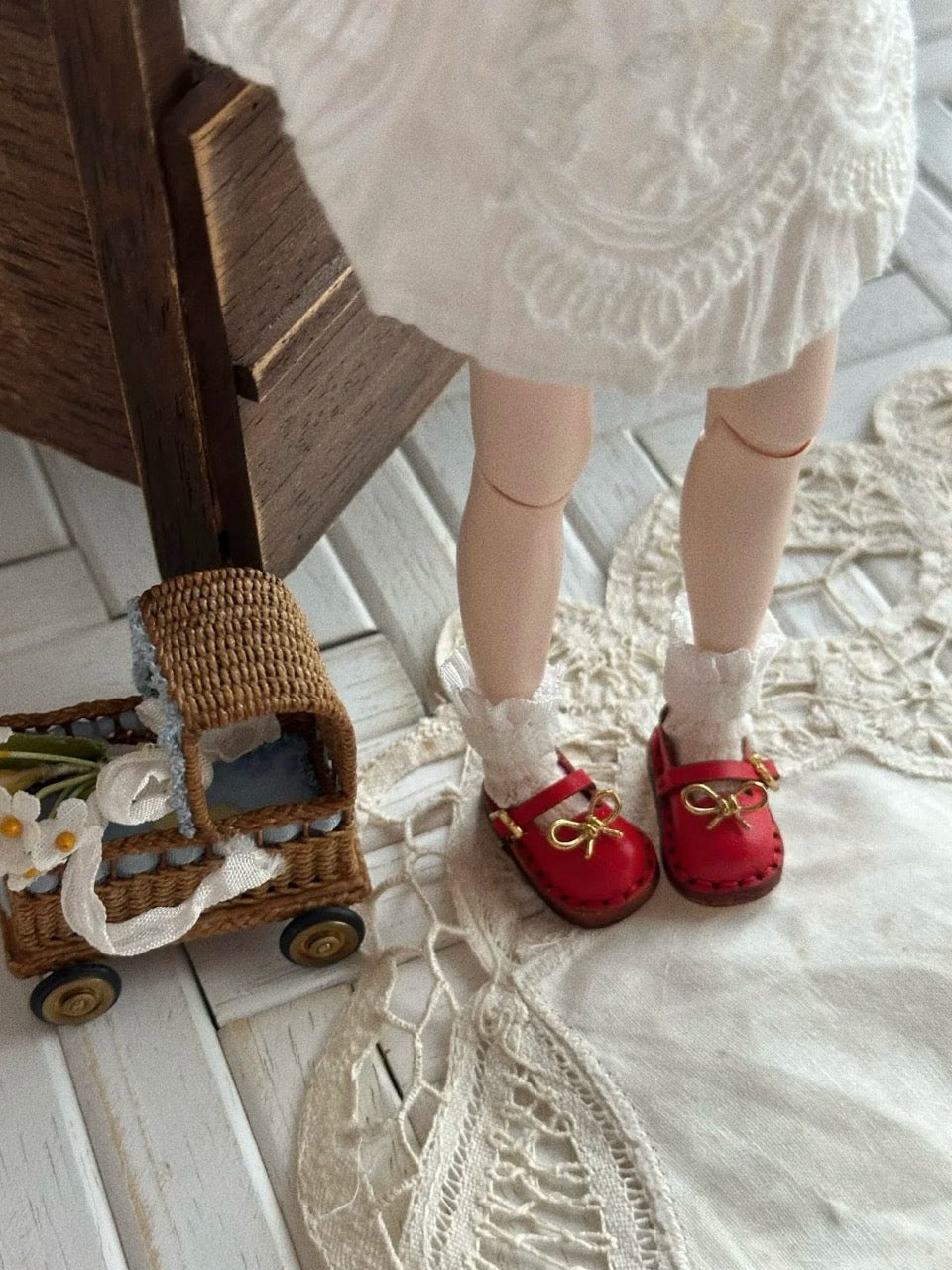Bow Red Blythe Mary Janes - Handmade Doll Shoes - ToastDoll