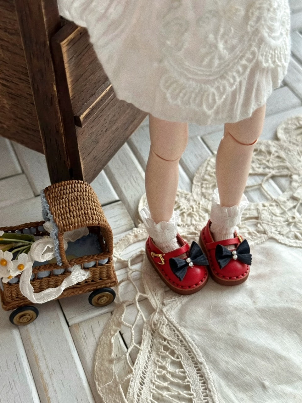 Bow Red Blythe Mary Janes - Handmade Doll Shoes - ToastDoll